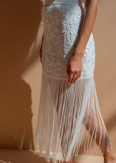 White Tassel Midi Skirt