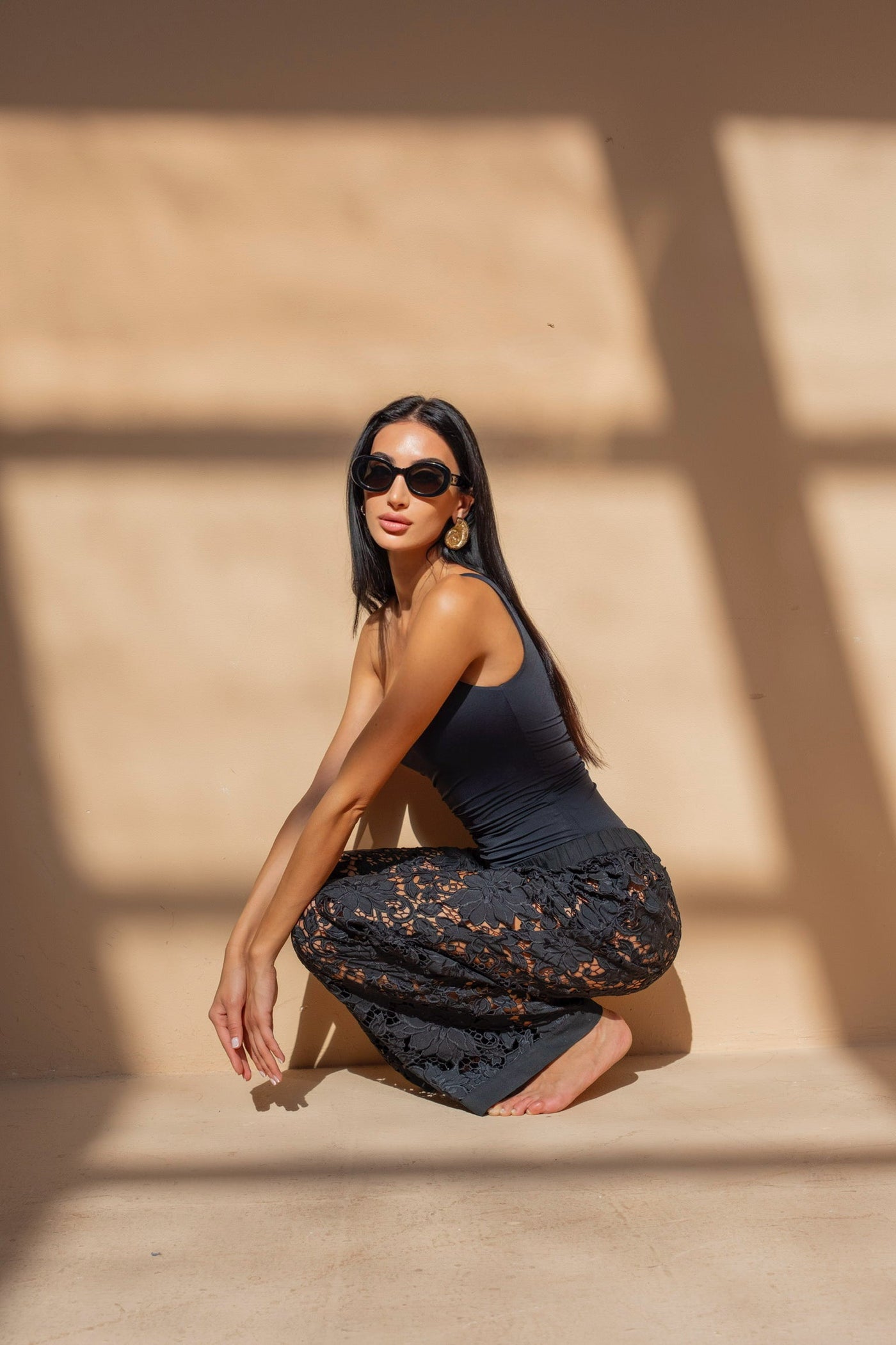 Laser Cut out Floral Trousers