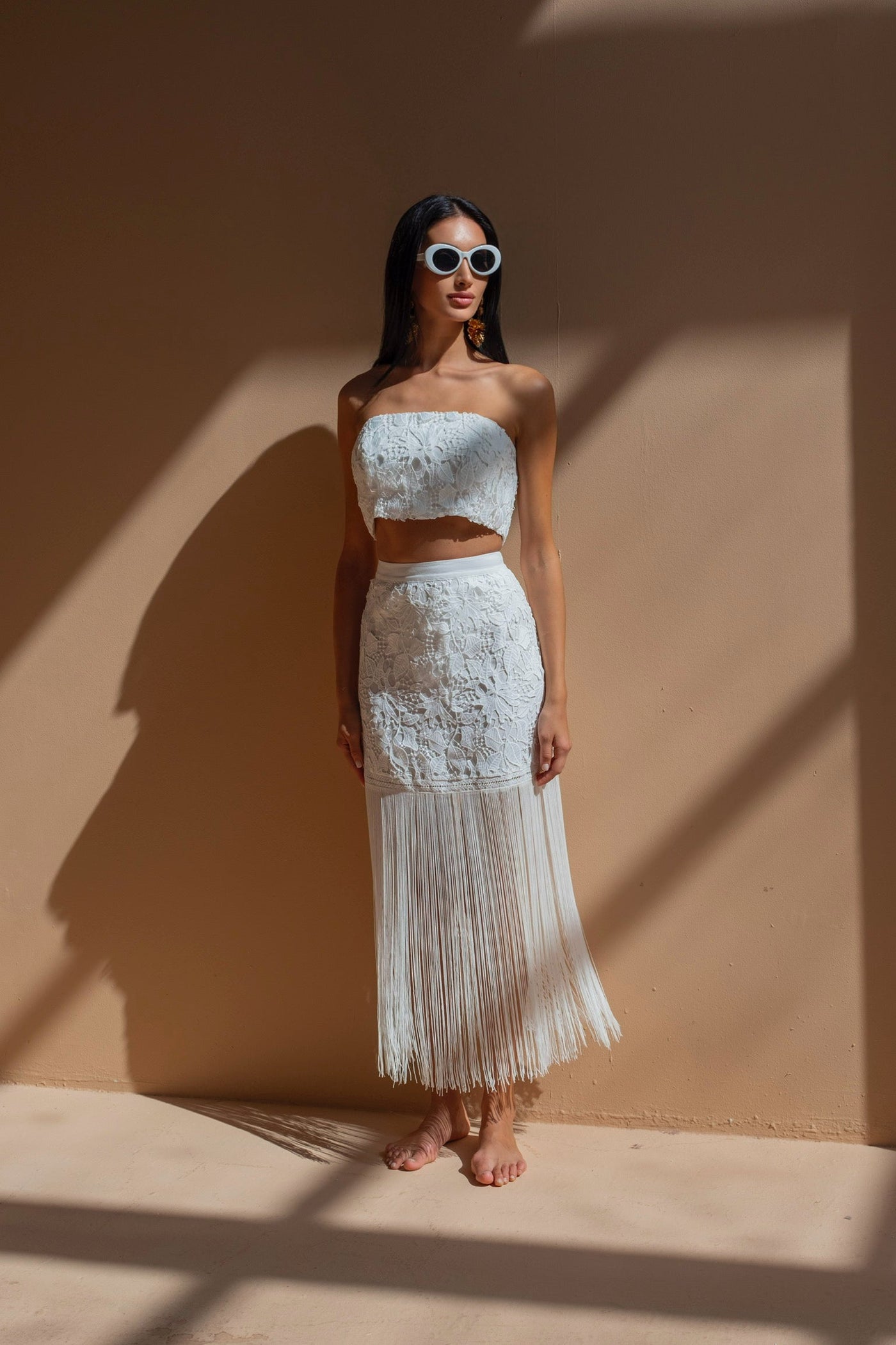 White Tassel Midi Skirt
