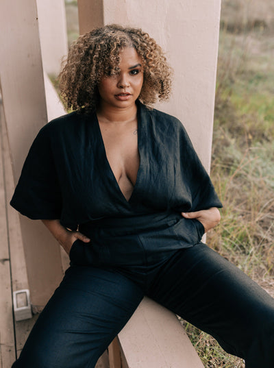 The Melissa Jumpsuit in Black Linen