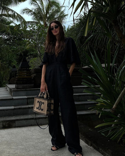 The Melissa Jumpsuit in Black Linen