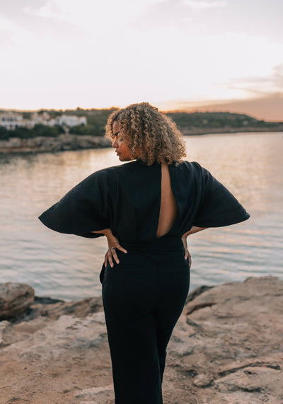 The Melissa Jumpsuit in Black Linen